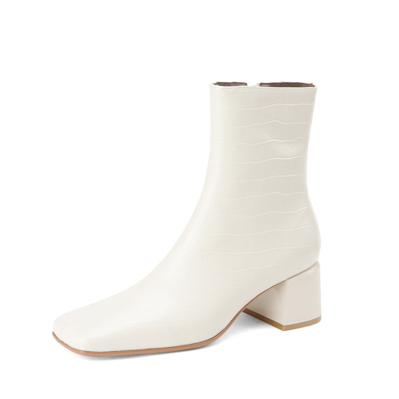 Ida Square Toe Beige Ankle Boots Newgew