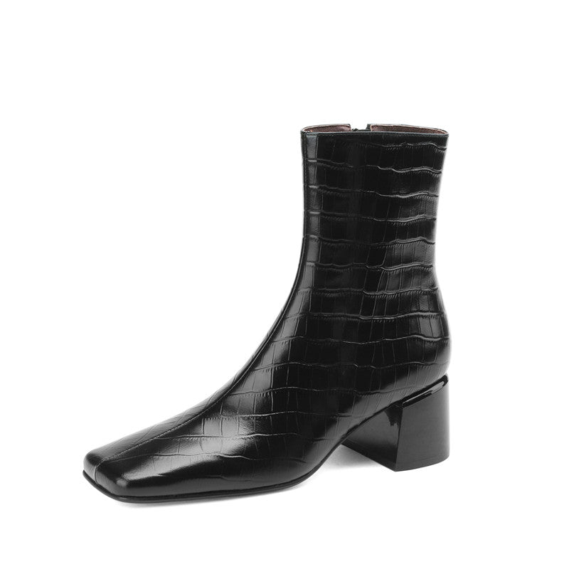 Ida Black Square Toe Sock Ankle Boots Newgew