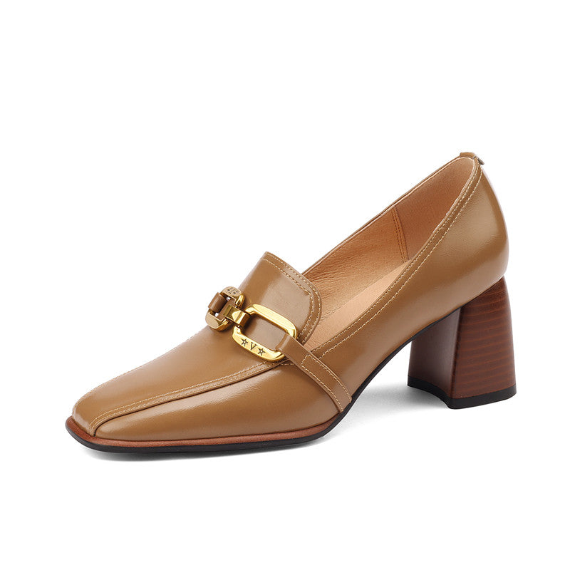 Italia Khaki Square Toe Heeled Loafers newgew