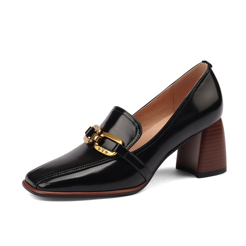 Italia Black Square Toe Heeled Loafers newgew
