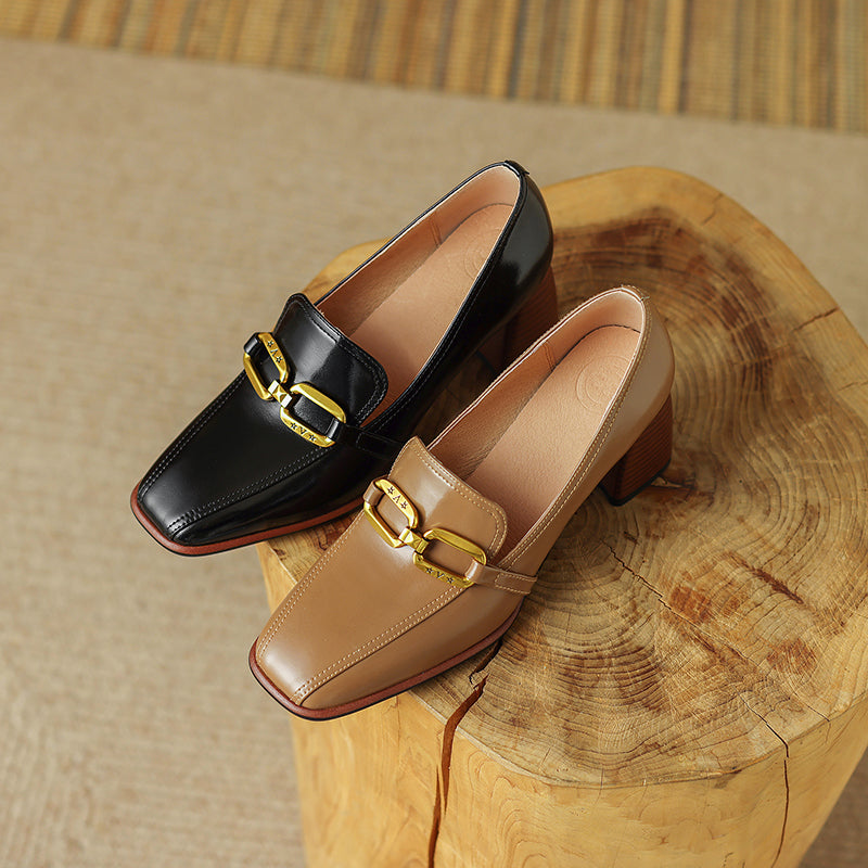 Italia Black Square Toe Heeled Loafers newgew