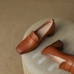 Inga Square Toe Block Heeled Loafers Brown Newgew