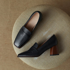 Inga Black Square Toe Block Heeled Loafers Newgew