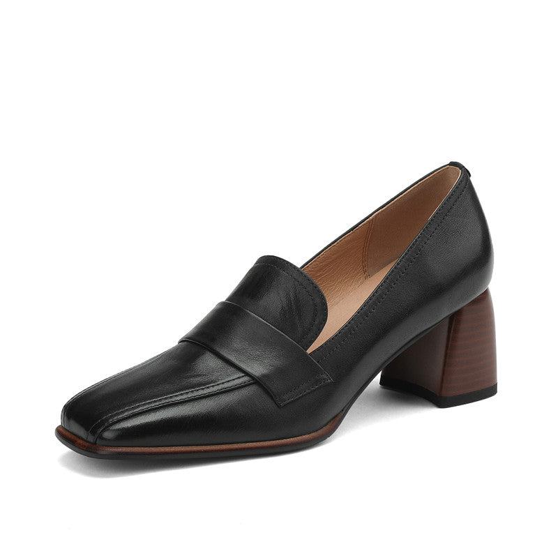 Inga Black Square Toe Block Heeled Loafers Newgew