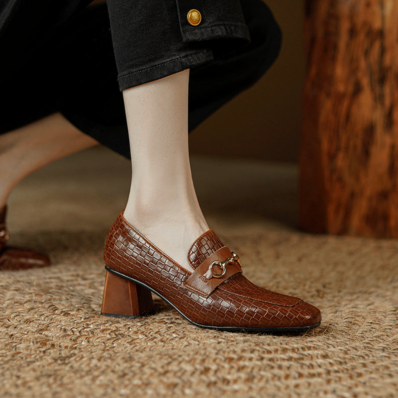 Noemi Brown Heeled Loafers Womens Newgew