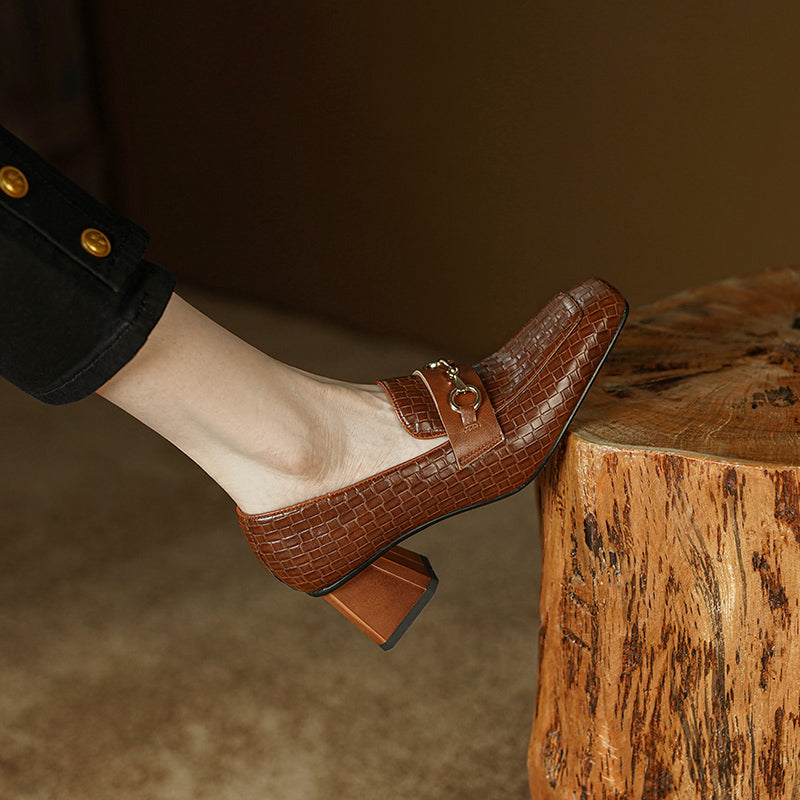 Noemi Brown Heeled Loafers Womens Newgew