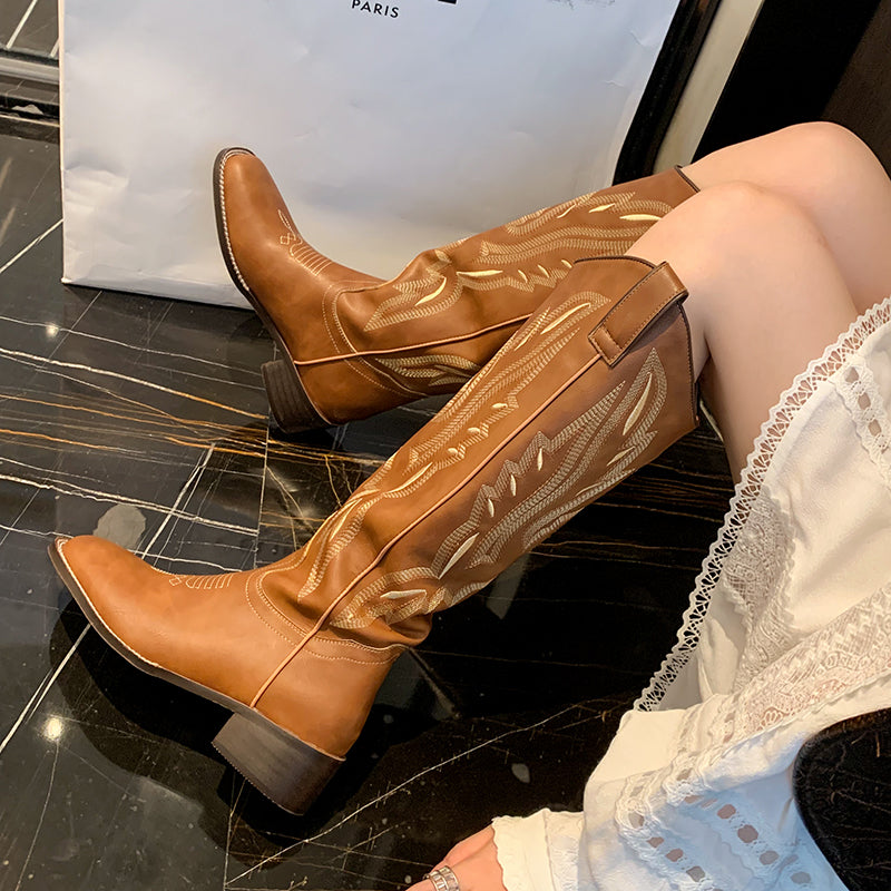 Naima Women's Embroidered Cowboy Boots Brown newgew