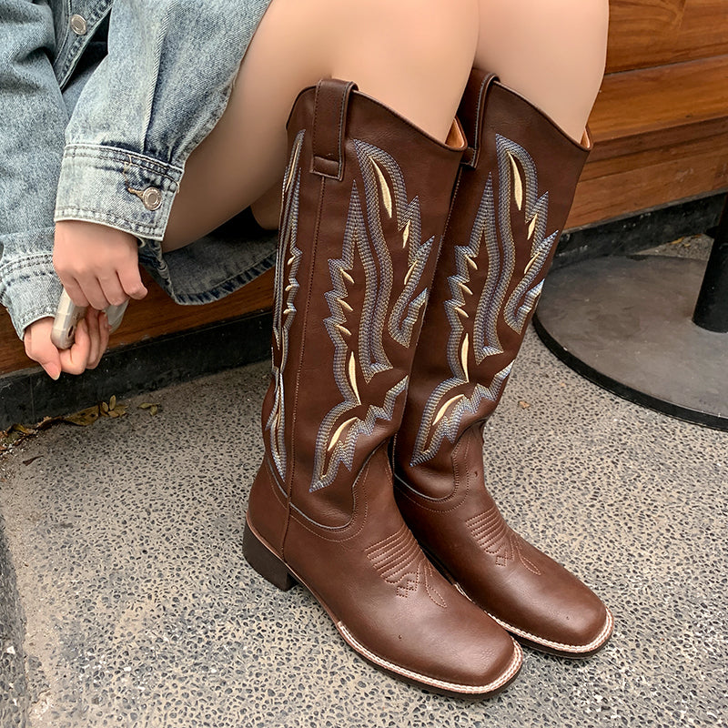 Naima Dark Brown Knee High Cowgirl Boots newgew