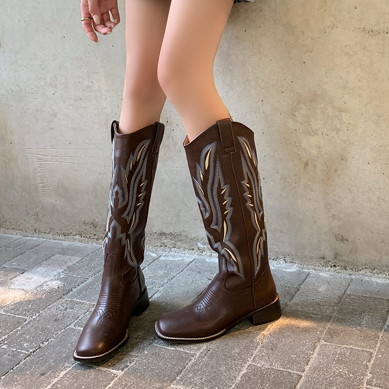 Naima Dark Brown Knee High Cowgirl Boots newgew