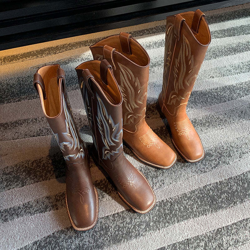 Naima Dark Brown Knee High Cowgirl Boots newgew