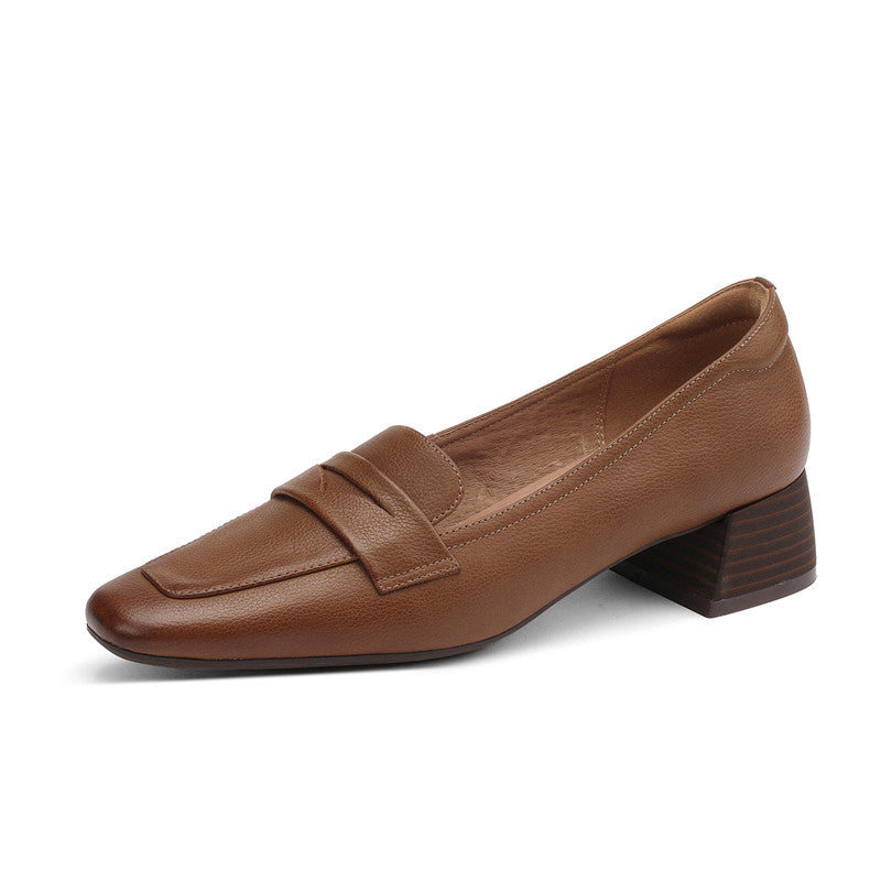 Mia Leather Heeled Penny Loafers Khaki newgew