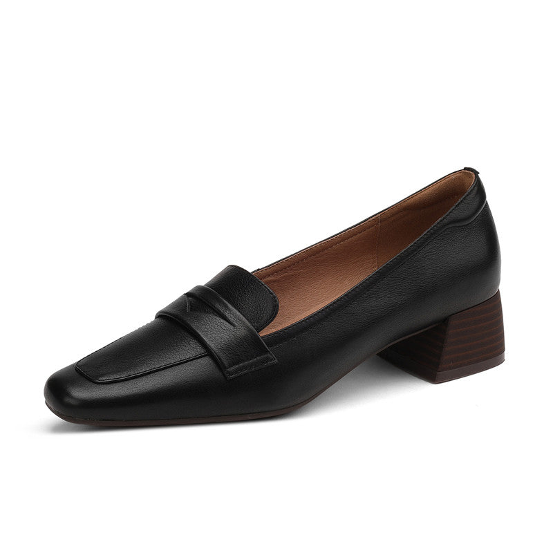 Mia Leather Low Heeled Penny Loafers Black newgew