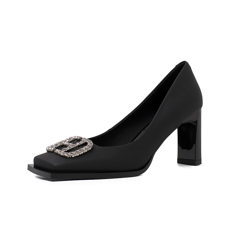Giada Rhinestone Block Heels Black Newgew