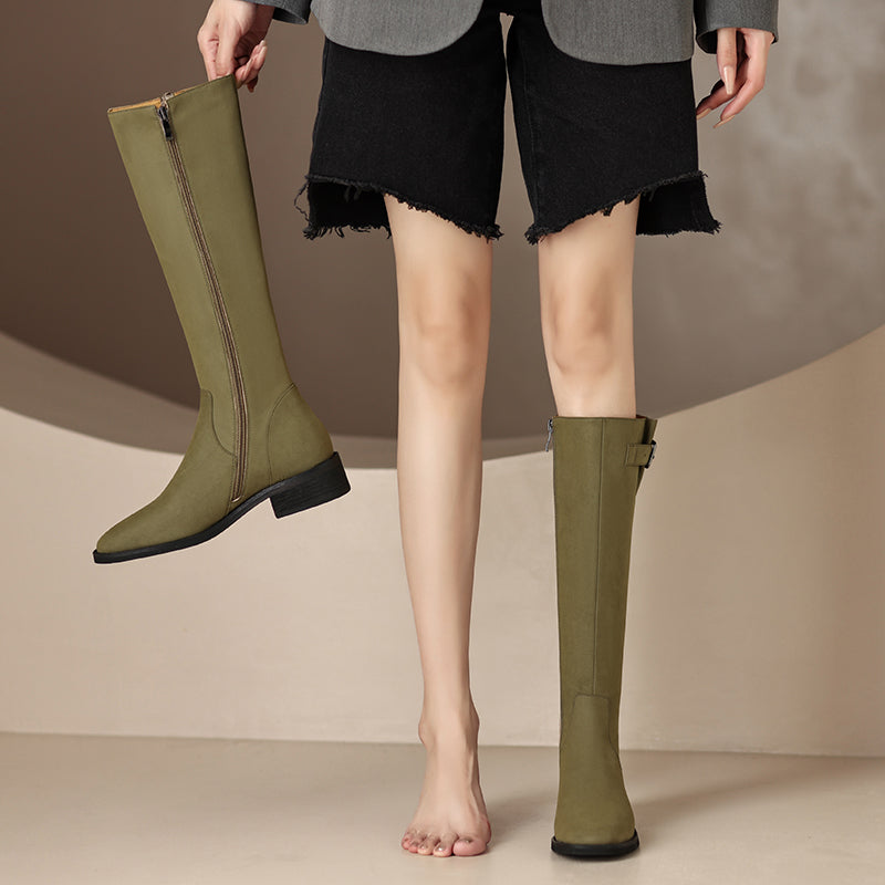 Nahla Green Knee High Boots Leather newgew