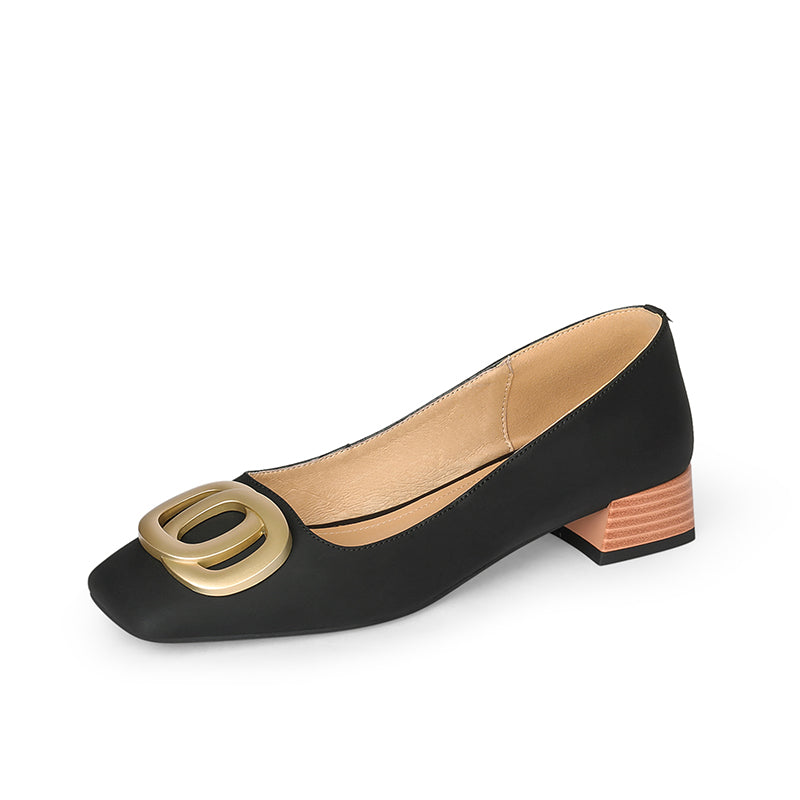 Iva Black Low Heeled Square Toe Flats newgew