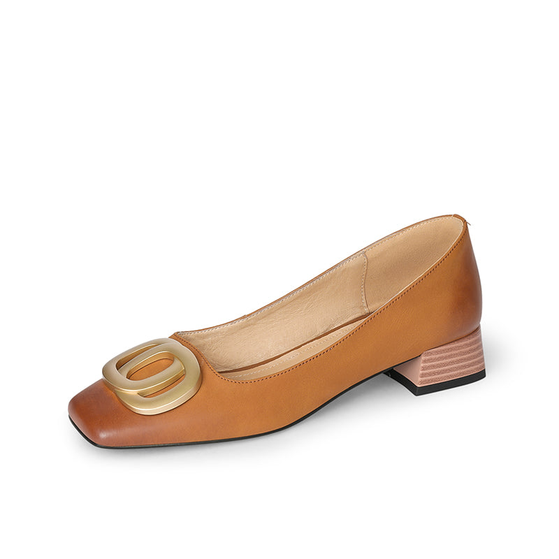 Iva Brown Low Heeled Square Toe Flats newgew