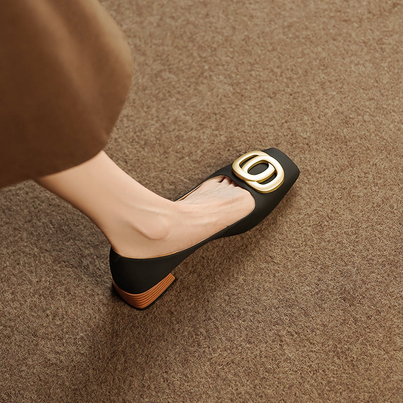 Iva Black Low Heeled Square Toe Flats newgew