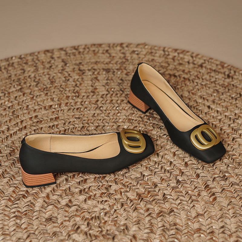 Iva Black Low Heeled Square Toe Flats newgew