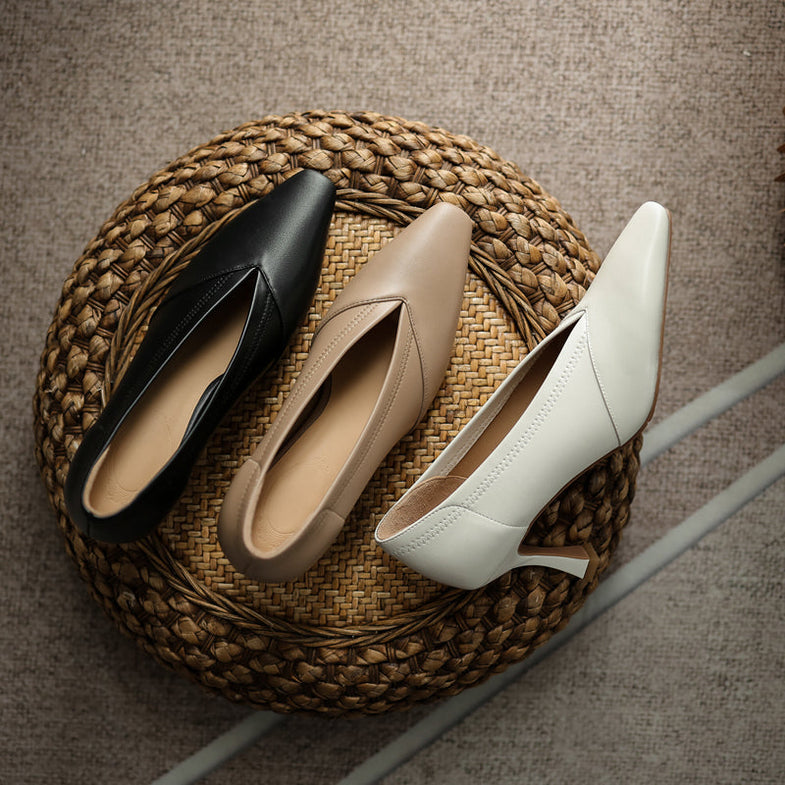 Gwen white pointed toe kitten heels Newgew