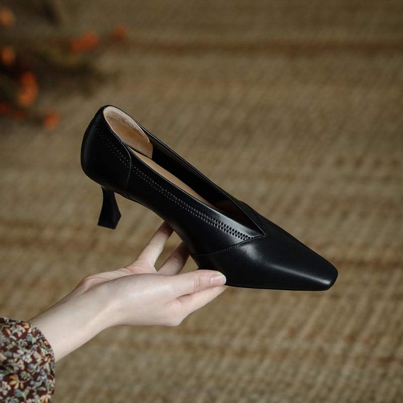 Gwen Black Kitten Heel Pumps Newgew