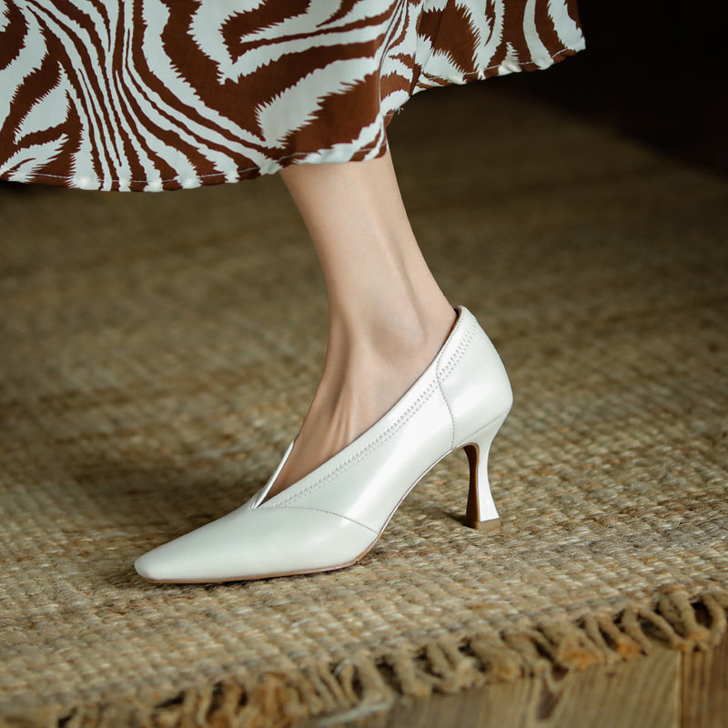 Gwen white pointed toe kitten heels Newgew