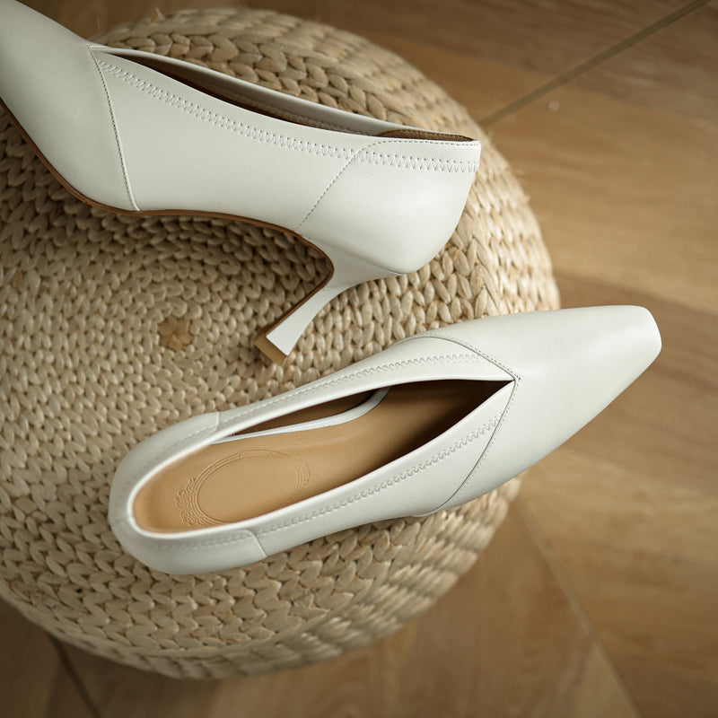 Gwen white pointed toe kitten heels Newgew