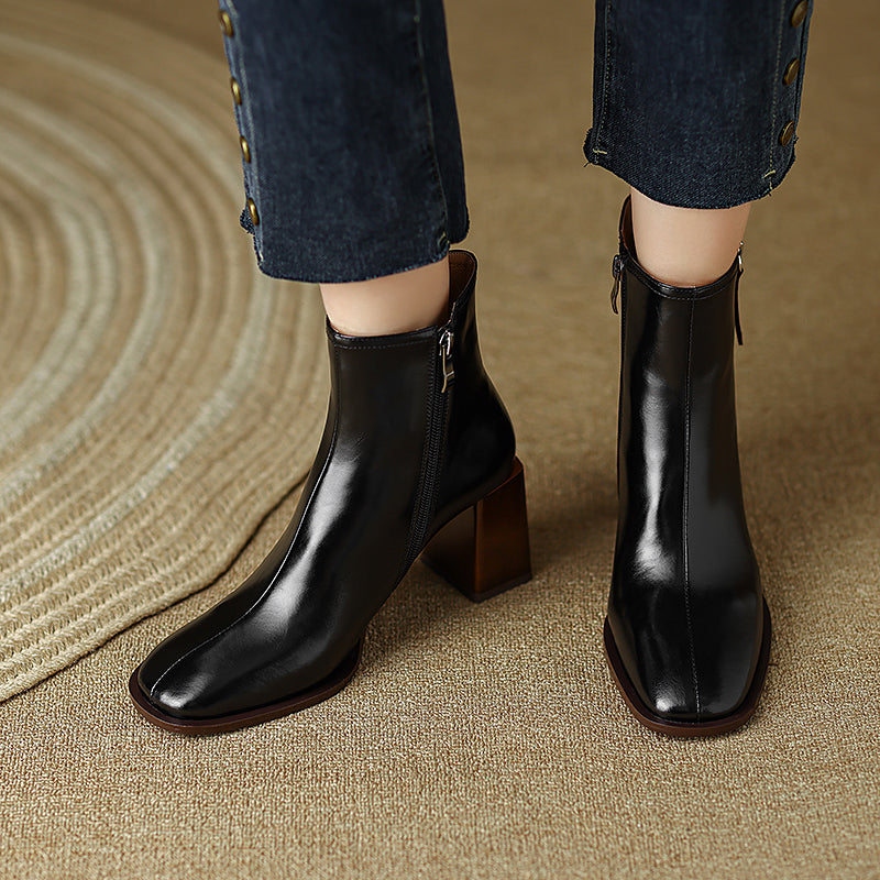 Honor Square Toe Ankle Boots with Heels Black Newgew