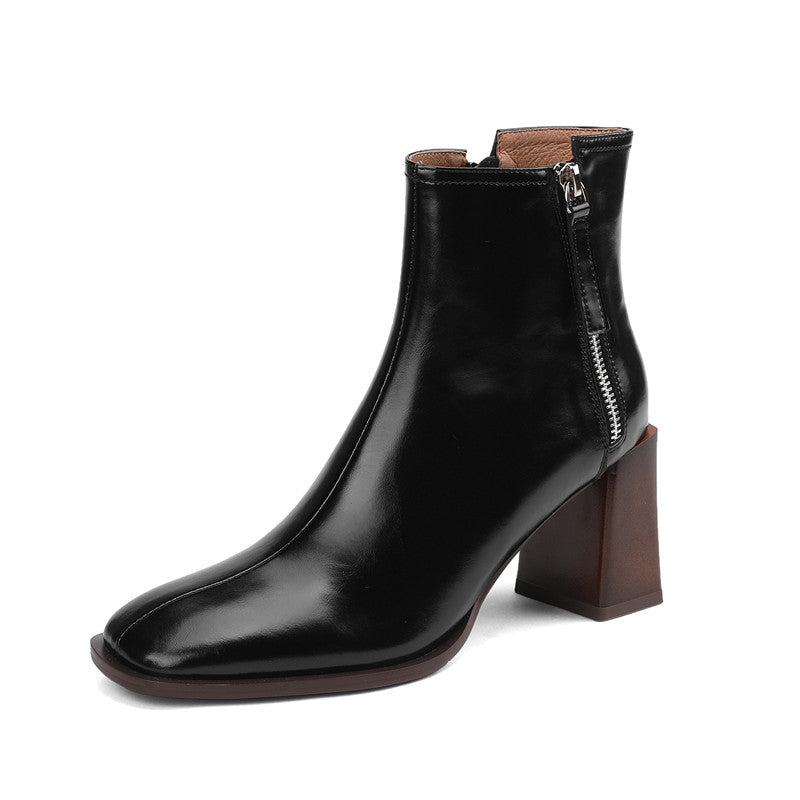 Honor Square Toe Ankle Boots with Heels Black Newgew