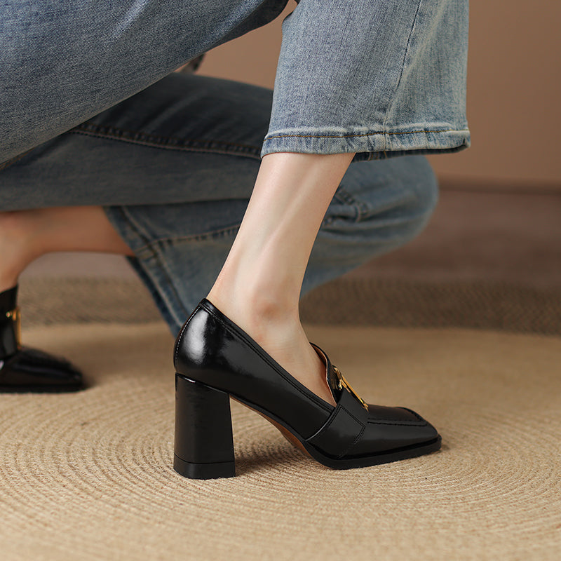 Irie Black Chunky Heel Loafers Newgew