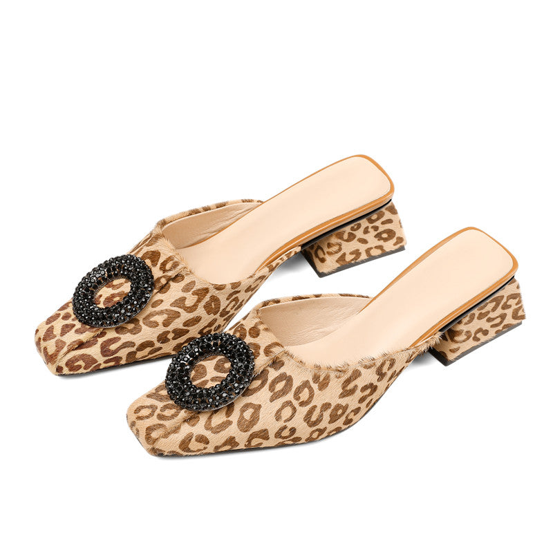 Diane Leopard Print Handmade Low Chunky Heel Mules NEW GEW