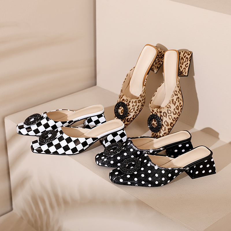 Diane Leopard Print Handmade Low Chunky Heel Mules NEW GEW