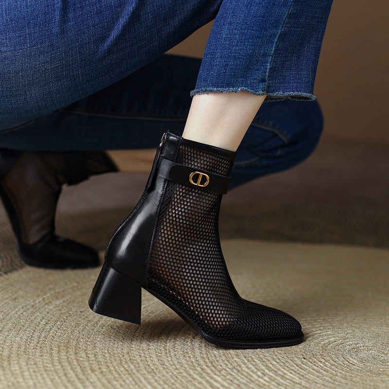 Daniela Low Heeled Mesh Ankle Boots NEW GEW