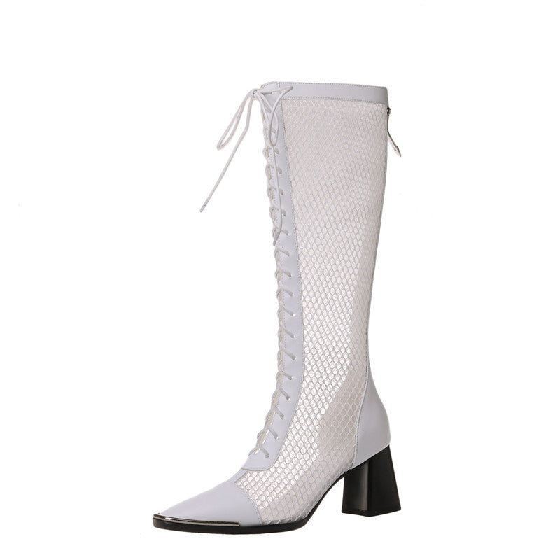 Calliope Summer Mesh Heeled Lace Up Knee High Boots Newgew