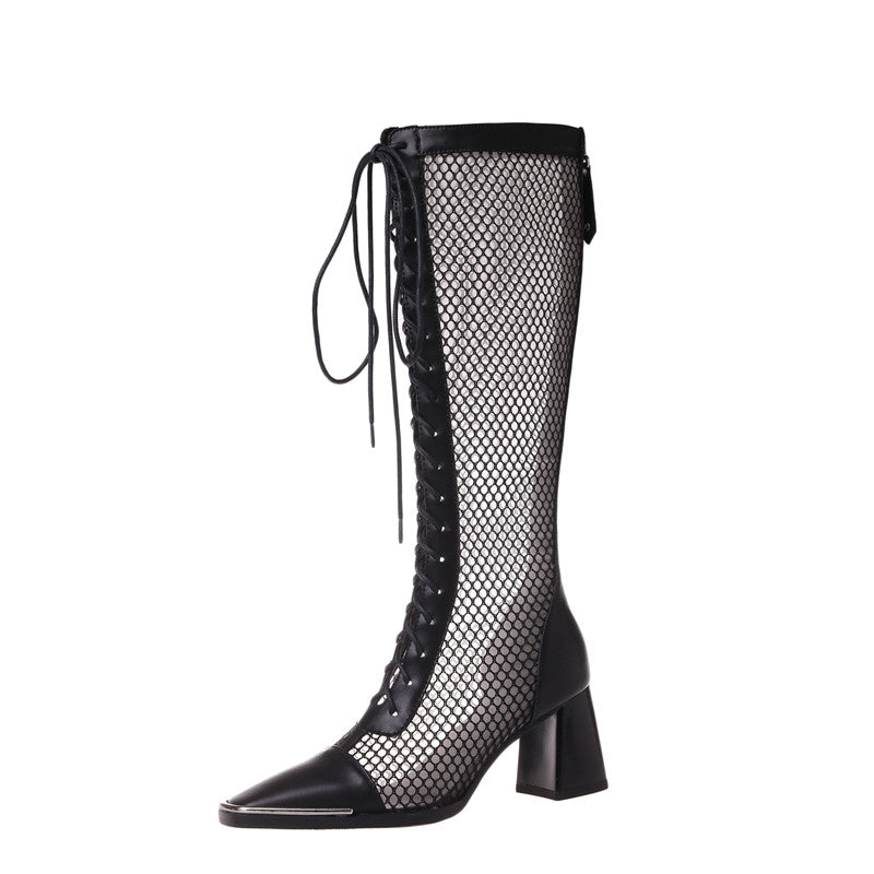 Calliope Summer Mesh Heeled Lace Up Knee High Boots Newgew