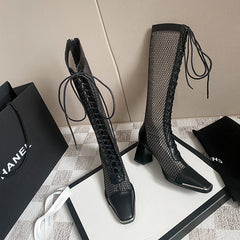Calliope Summer Mesh Heeled Lace Up Knee High Boots Newgew