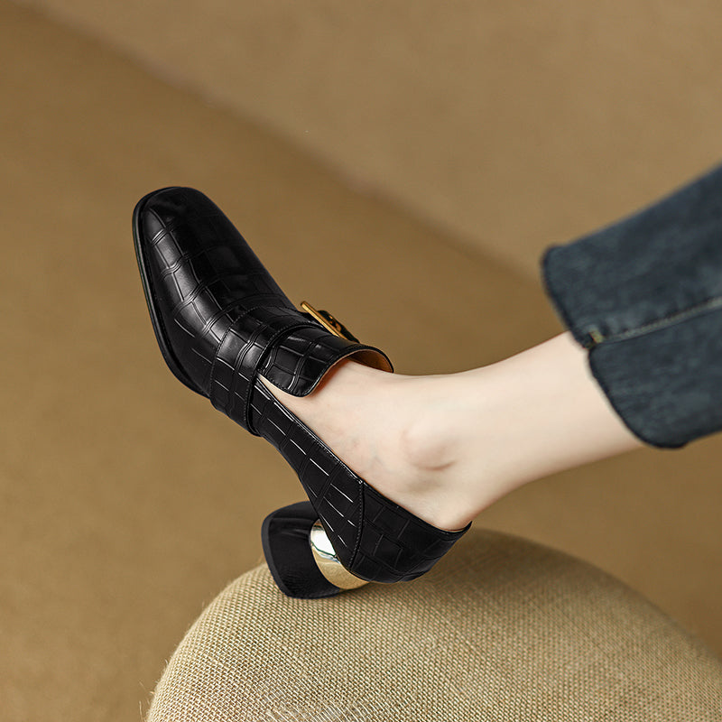 Israa Crocodile Mid Heel Loafers Black newgew