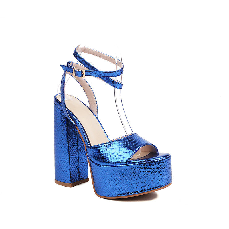 Gracy Sandal Blue Platform Heels Newgew