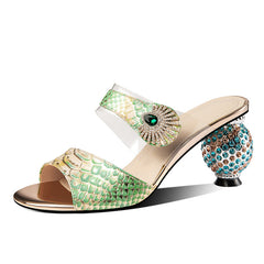 Devora Peep Toe Novelty Rhinestone Mules NEW GEW