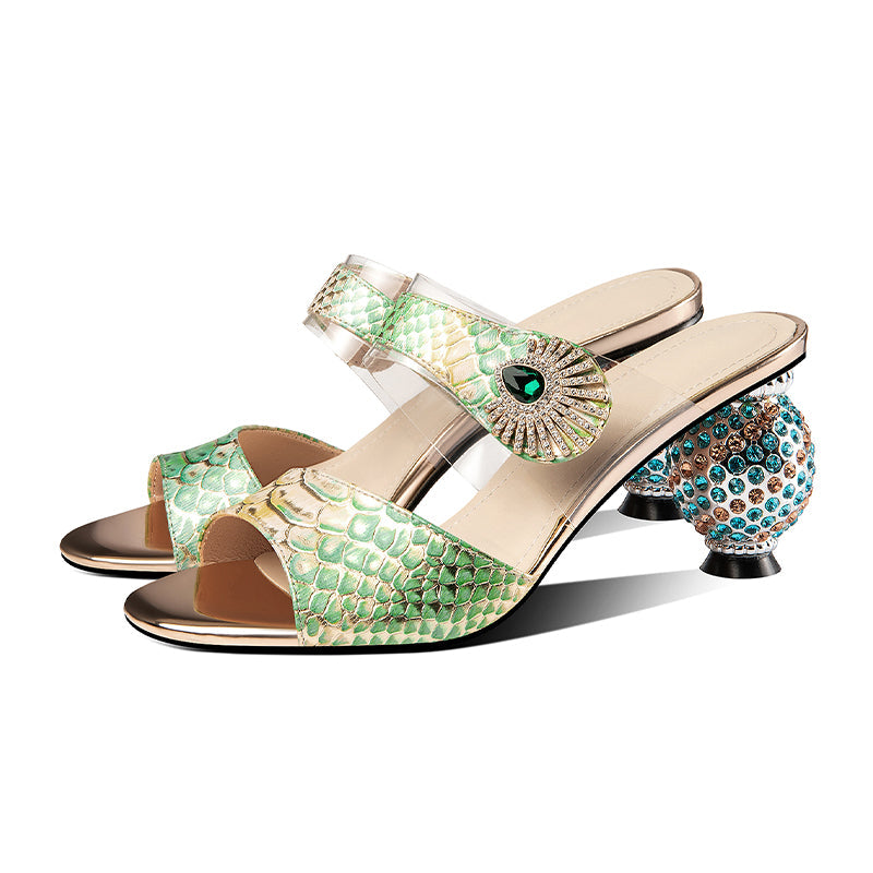 Devora Peep Toe Novelty Rhinestone Mules NEW GEW