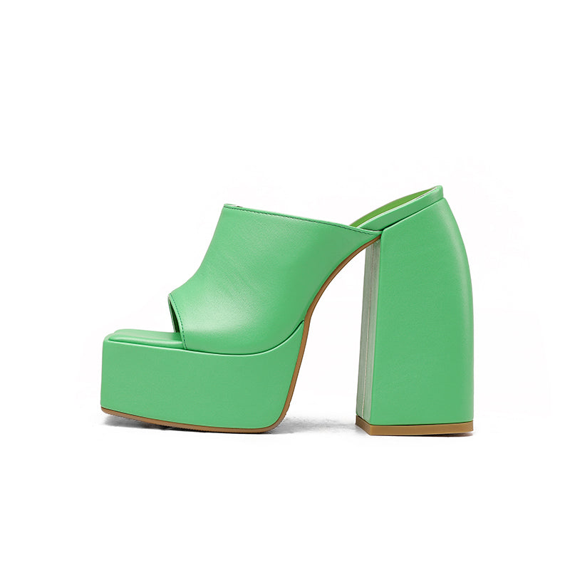 Della Platform Open Toe Chunky Heel Mules NEW GEW