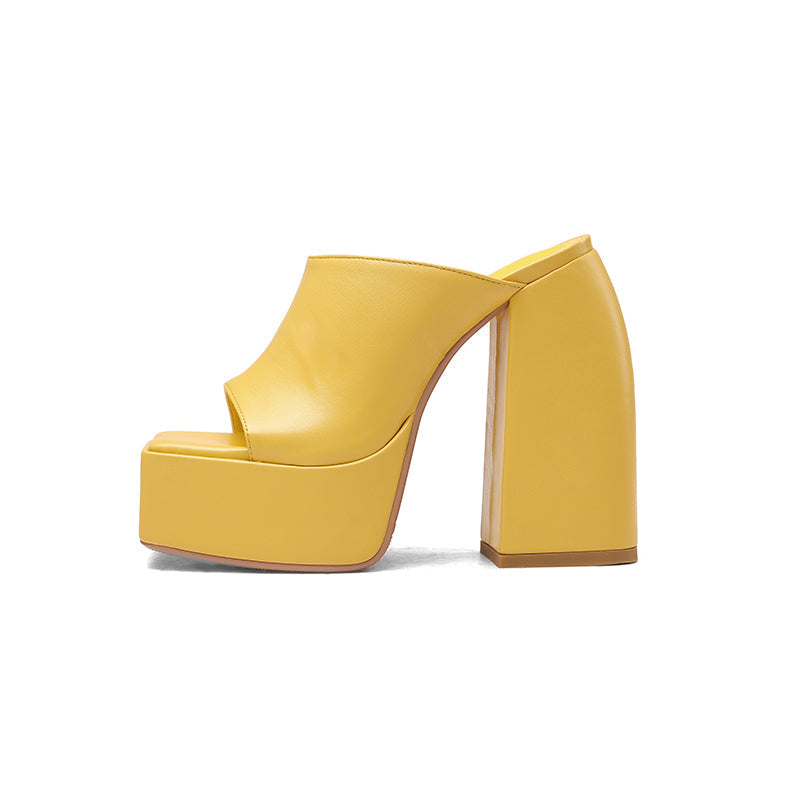Della Platform Open Toe Chunky Heel Mules NEW GEW