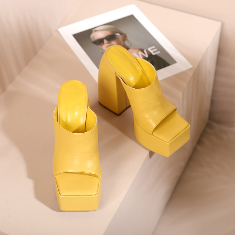 Della Platform Open Toe Chunky Heel Mules NEW GEW