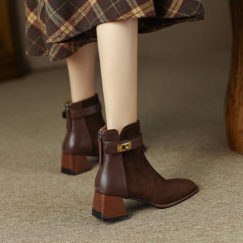 Hawa Patchwork Brown Ankle Booties Newgew