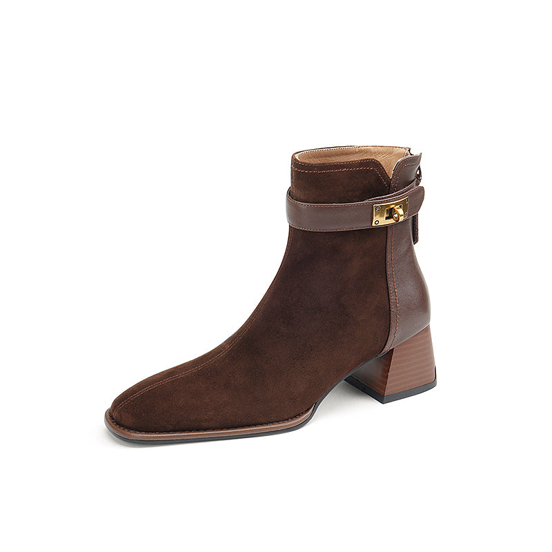 Hawa Patchwork Brown Ankle Booties Newgew