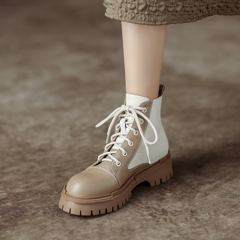 Heidi Nude and Beige Patchwork Boots Newgew