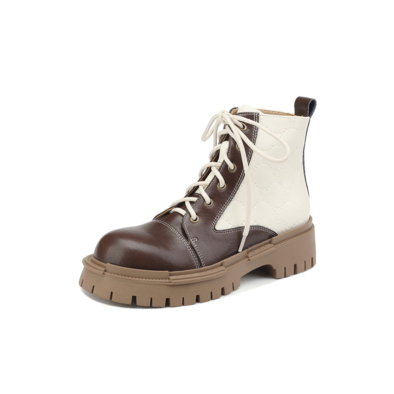 Heidi Lace up Patchwork Leather Boots Newgew