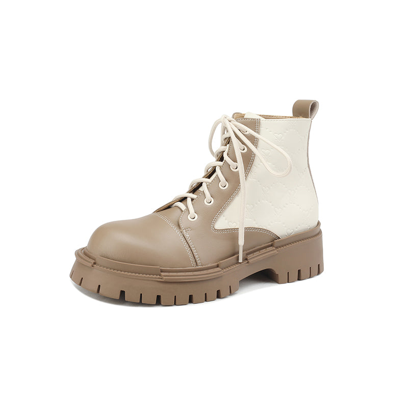 Heidi Nude and Beige Patchwork Boots Newgew