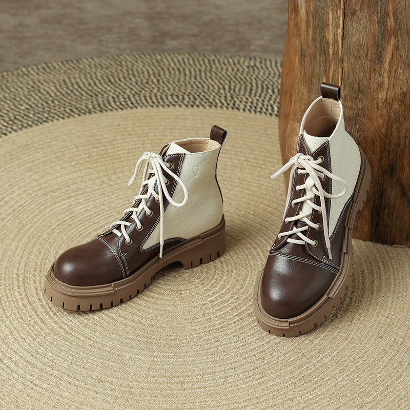 Heidi Lace up Patchwork Leather Boots Newgew
