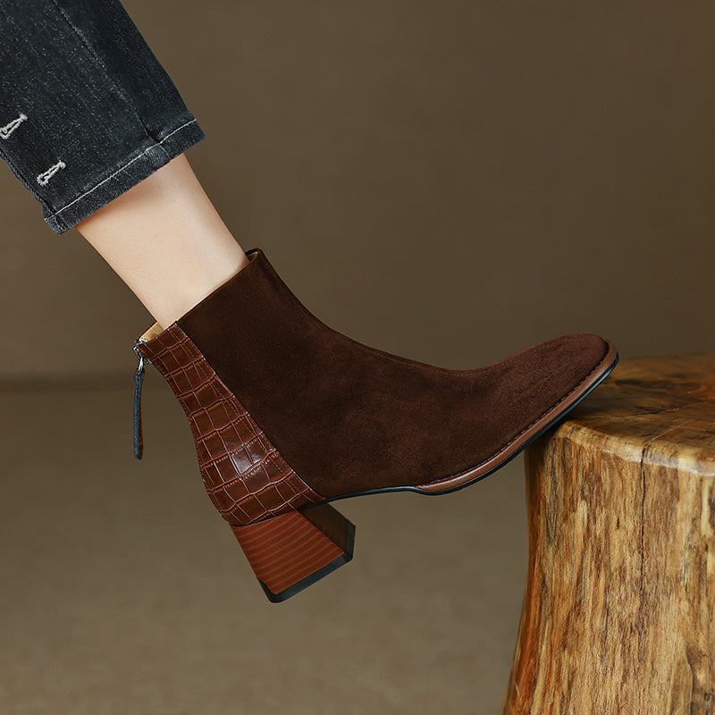 Heidy Patchwork Ankle Booties with Heels Newgew
