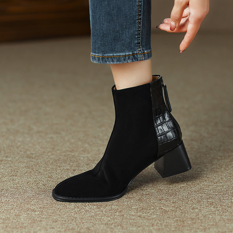 Heidy Patchwork Ankle Booties with Heels Newgew
